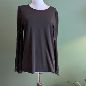 Adrianna Papell Womens Black Lace Long Flutter Sleeve Blouse